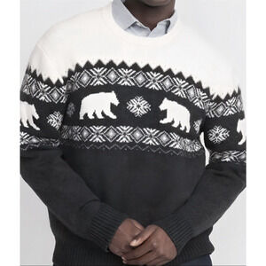 Old Navy Mens Polar Bear Sweater Fair Isle Nordic Preppy - Gray White, Size M